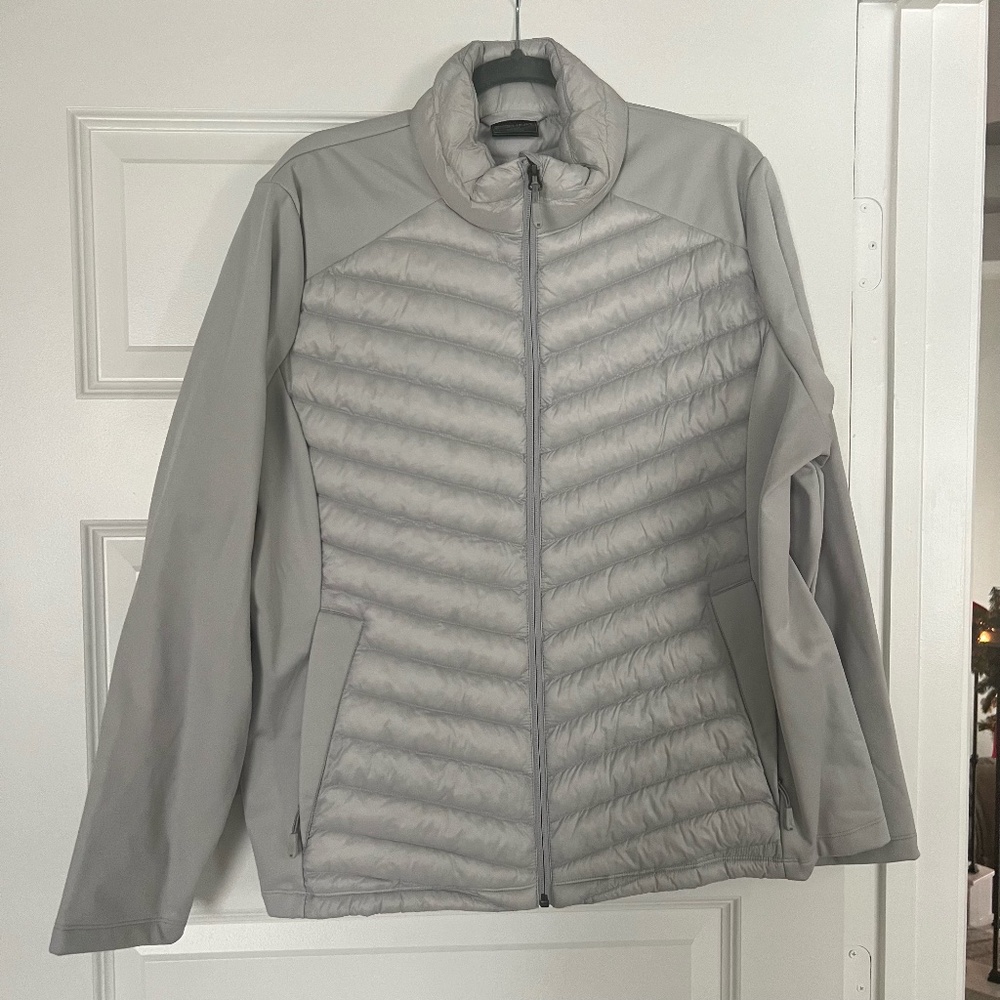 32 Degrees Heat Gray Insulated Ribbed Puffer Full Zip Jacket